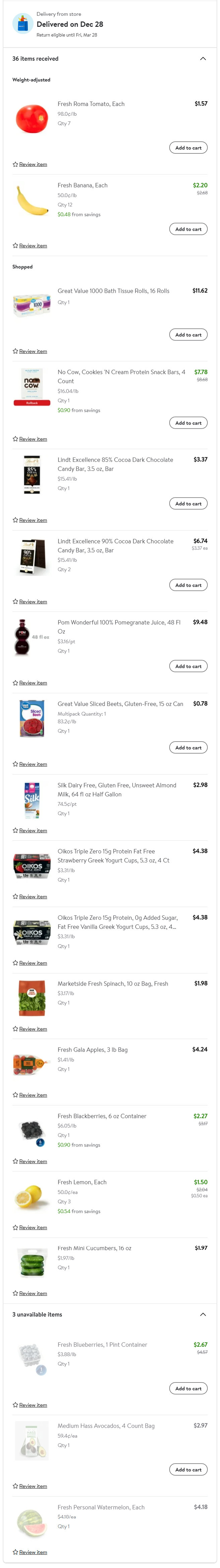 Walmart grocery order