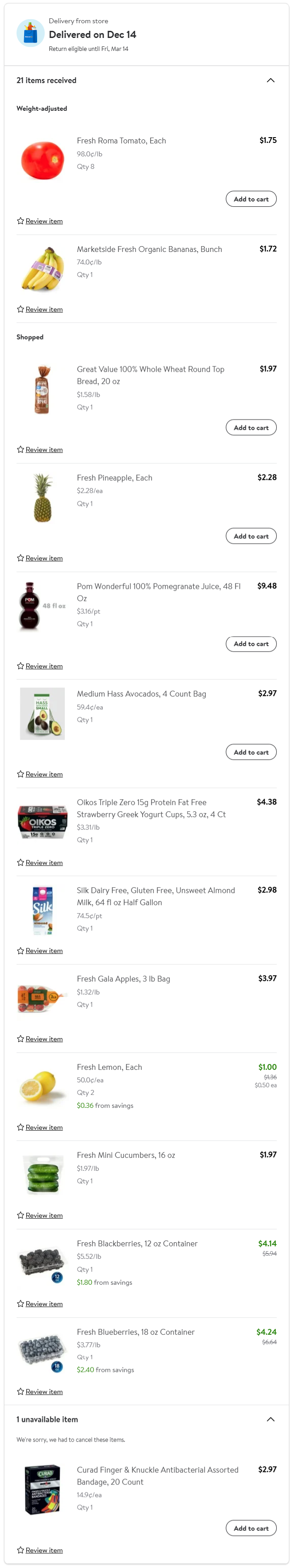 Walmart grocery order